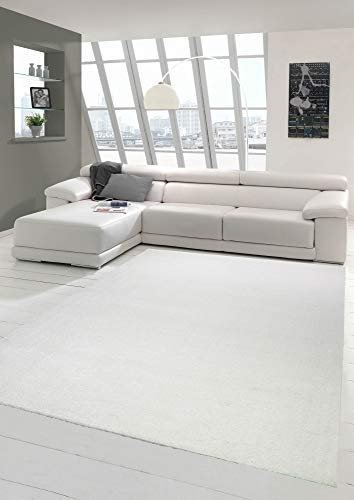 Merinos Wohnzimmer Teppich modern Kurzflor mit Uni Design in Creme Größe 120x170 cm