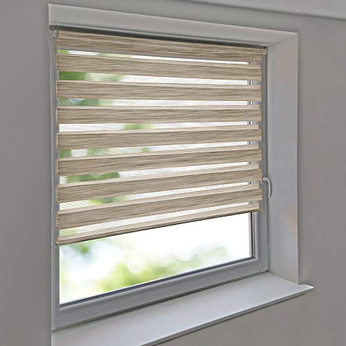 Sonnenschutz-HH - Doppelrollo Klemmfix ohne Bohren Vario Seitenzug Duorollo AUSSENMAß Breite 75 x 210 cm Höhe - Leinen-Struktur braun