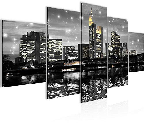 Runa Art Bild Wohnzimmer Schlafzimmer Frankfurt am Main 5 Teilig Stadt Panorama Grau Wandbilder auf Vlies Leinwand 600853b