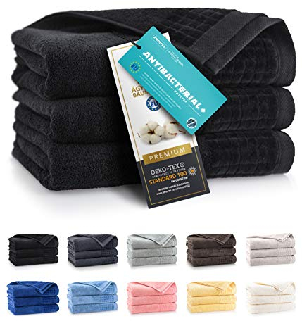 ZWOLTEX Himmlisch weiche Handtücher aus 100% Ägyptischer Baumwolle I Made IN EU I Gästehandtücher Ultra-Soft Duschtuch Badetuch - 3er Handtuch Set Schwarz