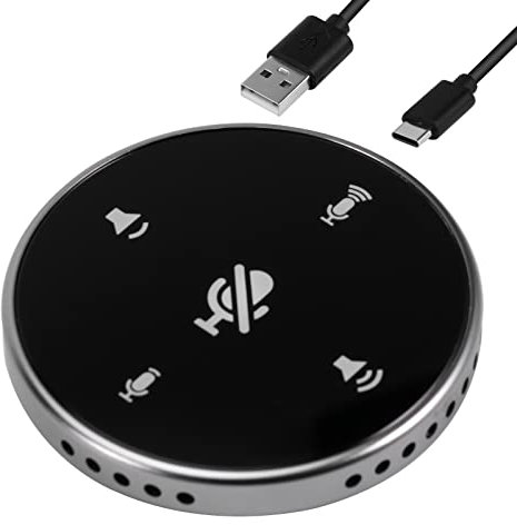 SDFLKAE 360° Omnidirectional Microphone with Mute Button USB Conference Microphone with Speaker Computer Condenser Mic Touch-Sensor Buttons to Mute/Volume for Streaming
