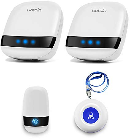 LIOTOIN Wireless Caregiver Pager Elderly Alarm Call Button Personal Alarm Panic Button Call Bell System For Home/Elderly/Patient/Disabled/Nurse (2 Waterproof Transmitter 2 Plugin Receiver) …