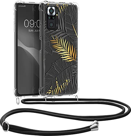 kwmobile Necklace Case kompatibel mit Xiaomi Redmi Note 10 Pro Hülle - Silikon Cover mit Handykette - Gelb Grau Transparent Dschungel