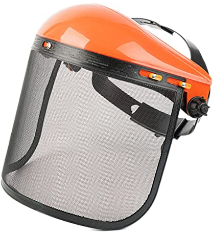 SM SunniMix Kettensägen-Schutzhelm, Mesh-Gesichtsschutz Metall-Mesh-Sicherheitsschutzhelm mit einstellbarer Größe für Trimmer - Orangefarbene Kappen