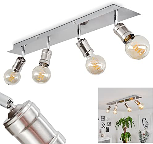 Deckenleuchte Lagunita, 4-flammige Deckenlampe aus Metall in Nickel-matt/Chromfarben, Leuchte im angesagten Industrial Design m. verstellbaren Fassungen, 4 x E27-Fassung, ohne Leuchtmittel