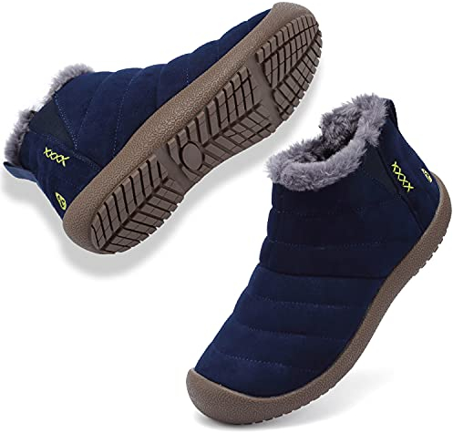 VLOOKST Bottes de Neige Homme Étanche Chaussons Bottines de Hiver Doublure Chaud Fourrure Bottine de Neige Chaussure de Neige Intérieur et Extérieur Pantoufles Bleu 42EU