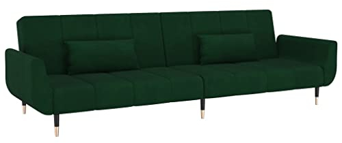 vidaXL Schlafsofa 2-Sitzer, Sofa Couch mit Schlaffunktion, Sofabett Gästebett mit 2 Kissen, Schlafcouch Bettsofa Wohnzimmer, Modern, Dunkelgrün Samt