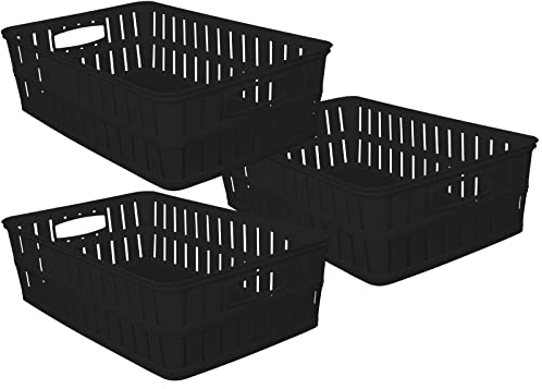 Hoffmanns Aufbewahrungskorb 10L Rattan 3 Stück mit Farbwahl Organizer Kiste Korb Box Set Ordnungsbox Aufbewahrungskiste Aufbewahrungsbox (Schwarz)