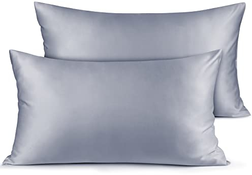 Fittia Premium 2er Set Satin Kissenbezug 40x80cm Superweich Kopfkissenbezug Kissenhülle Kissen mit Hotelverschluss für Haar und Haut, Hellgrau