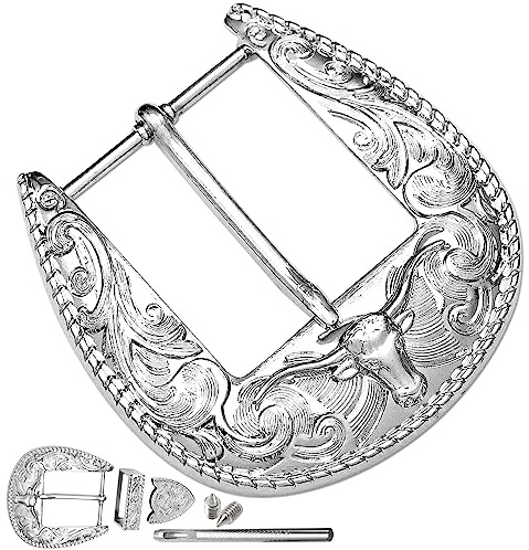 '3Pcs Western Replacement Belt Buckles 1.5''(38mm) LongHorn Bull Single Prong Buckle Cowboy Rodeo Belt Accessory for Men Women'