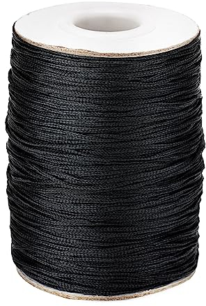 Anwyll 1.5mm Black Nylon Cord Wind Chime String,110 Yards Braided Lift Shade Cord Replacement,Windows Roman Rollers Repair,Nylon Bracelets String for DIY Crafts,Chinese Knotting,Gardening Plant
