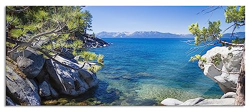 Pixxprint Glasbild Panorama, Wandbild aus Echtglas, Steinbucht im Mittelmeer, 100x40 cm, inkl. Aufhängung und Abstandshalter