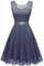 Berylove Damen Elegante Cocktailkleid Floral Spitze Brautjungfernkleider Knielange Mode Festlich Kleider BLP7005NC Grayish Purple XL