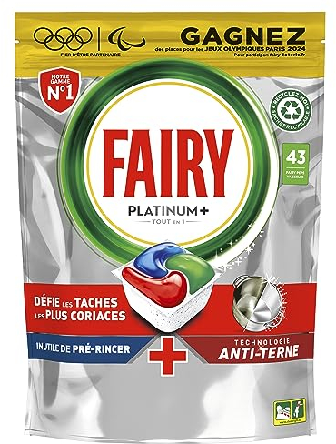 Fairy Platinum Plus Tout-En-1 Plus Pastilles Lave-Vaisselle, 43 Tablettes, Original, Défie les Tâches Les Plus Coriaces