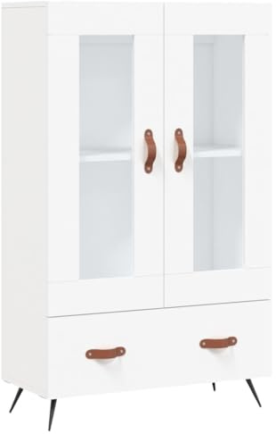 vidaXL Highboard, Sideboard mit viel Stauraum, Mehrzweckschrank mit Glastür Metallbeinen, Kommode Schrank für Wohnzimmer, Modern, Weiß Holzwerkstoff