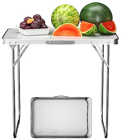 EFAN Klapptisch aus Aluminium, tragbarer Campingtisch, Klapptisch, Schreibtisch, Gartentisch, leicht, für drinnen und draußen, Picknicktisch und Grill, weiß (80 x 60 x 69 cm)