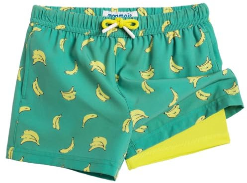 MaaMgic Badehose Jungen Badeshorts Kinder | Schnelltrocknend Schwimmhose Kurz Swim Shorts für Kleine | 2 in 1 Boardshorts mit Kompression Tasche Verstellbare Tunnelzug MEHRWEG,Banane,4 Jahre