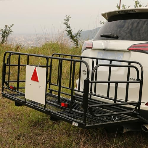 CAULO Portapacchi per Gancio di Traino, Lato Alto, 59*24*4, Cestino portabagagli Posteriore Pieghevole Adatto per Ricevitore da 2 per SUV per Auto, Campeggio, Viaggio
