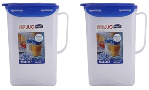 Lock & Lock HPL735 Rectangular Fridge Door Jug - Clear/Blue, 2 L (Pack of 2)