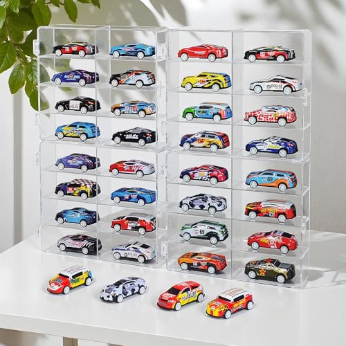 1/64 Scale Matchbox Wheels Toy Car Display Case Holds 32 Toy Cars Storage Organizer, Clear Display Box with Clear Snap On Dust Cover 6.5 X 7.5 X 1.6 Inches 4 Pack