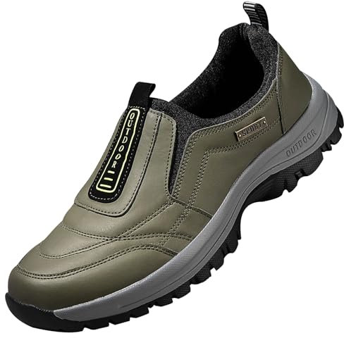 Aocase Chaussures Homme Pieds Larges en Cuir Impermeable sans Lacets Baskets de randonnée en Plein air Chaussures de randonnée à Enfiler pour Homme,Vert,43/265mm