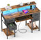 Yornoli 120CM Computer Desk with 4 Fabric Drawers Gaming Desk with LED Lights & Power Outlets for Small Spaces Home Office Desk with Monitor Stand for Bedroom (Rustic Brown)