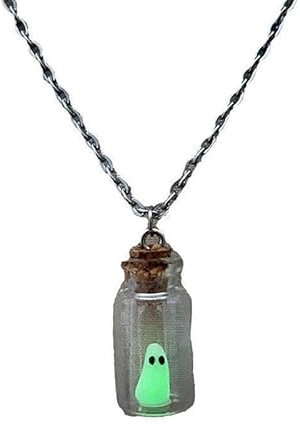 kekafu Ghost Necklace,The Adopt A Ghost Necklace,Glow-In-The-Dark Necklace,Tiny Ghost In A Bottle Pendant Necklace Decorative Gifts