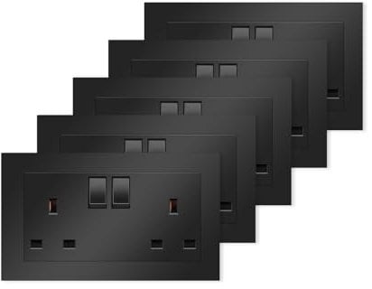 5 Pack CNBINGO Double Switched Socket, 13 Amp Electric Power Socket, PC Wall Plate Outlet
