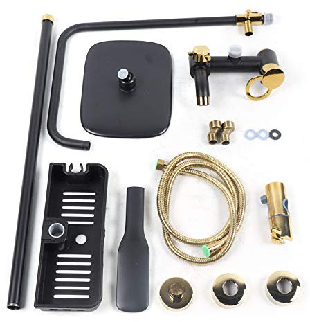 MEELRYD Duschset, 8 Zoll Antik Retro Nostalgie Duscharmatur Wandmontage Regendusche Set mit Kopfbrause und Handbrause, Schwarz