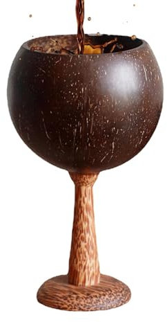 Yianyal Gobelets tropicaux hawaïens pour - Verre à vin en coquille de noix de coco avec base en bois, verres à cocktail créatifs pour jus de boisson, verres à vin rétro pour les vacances à la plage