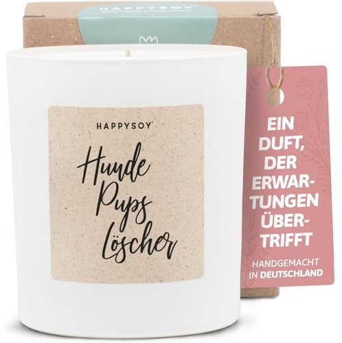Geschenke für Hundeliebhaber - Duftkerze mit Spruch - Glückslicht, Dankeschön, Witzig, nachhaltig - Handgemachte Kerze - Sojawachs - Weiß