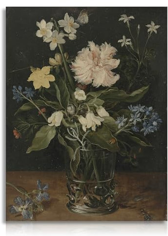 Dazzlewall Vintage Blumen Wanddekoration Poster Weiße Blumen in Vase Wandposter für Bauernhaus Schlafzimmer Wohnzimmer Dekor 12x16 in Ungerahmt