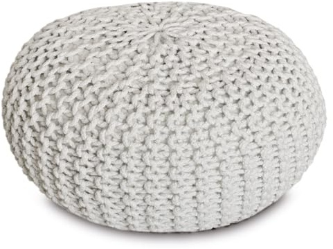 Amago home Strickhocker XXL Pouf Ø55 H37cm Bodenkissen Sitzpouf Baumwolle nachhaltig Farbe weiß
