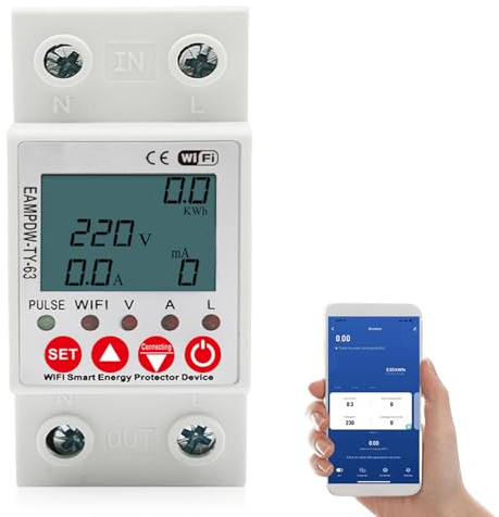 Stromzähler Hutschiene, WIFI 63A AC80-400V Hutschiene Digitale Lcd Energiezähler, Smart 1 Phasig Stromzähler,Lcd Digitaler Stromzähler, Intelligenter Energiezähler,Din-Schienen-Stromimpulsmonitor