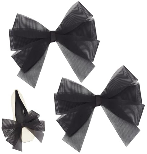 DELORIGIN Schwarz Schuhclips Mit Schleife Organza Schleifen Für Hochzeiten Abnehmbares Schuhzubehör Weiße Schleife Für Damen Abendschuhe Dekorationen Taschen Haare Absätze Flache Schuhe
