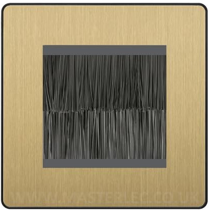 BG Evolve Satin Brass Single 2 Gang Brush Cable Entry Wall Plate Black Insert Square