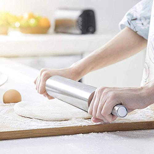 Stainless Steel Rolling Pin, 11/12/15/17inch Long Dough Roller Non Stick Dough Roller Baking Making Tool for Bread Cookies Pizza (17in)