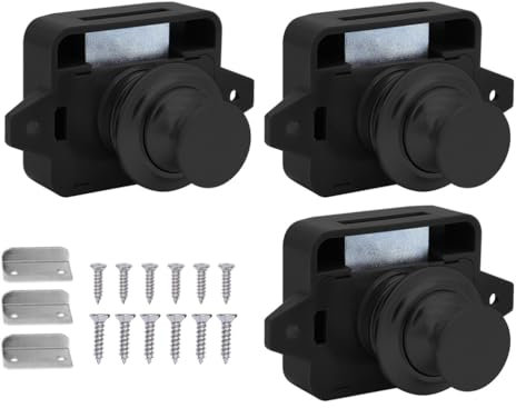 Anlising 3 Stück Push Button Catch Door Lock, Cabinet Push Button Lock, Push Lock Mini, Push Button Verriegelung, Catch Door Lock Verriegelung für Tür, Schublade, Schrank, Wohnmobil, Camper (Schwarz)