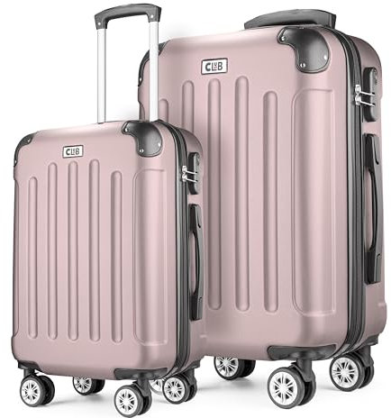 POSH Valigia rigida con ruote trolley bagaglio a mano, grande, media, piccola in ABS, Set di valigie leggere da 3 pezzi nelle misure M-L-XL (rosa cipria, M+XL)