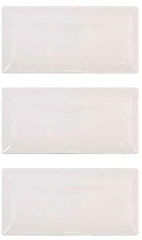 Tradineur - Pack de 3 bandejas rectangulares de cerámica, Elegantes, vajilla de Cocina, aptas para lavavajillas (Color Marfil - 30 x 20 cm)