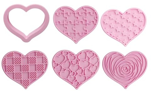 6 Pcs Pink Heart Cookie Cutter Set,Stainless Steel Love Heart Shaped Cookie Cutter,Baking Mould Cookie Cutters for Biscuit Pastry Baking Fondant Sandwich Cake Decorations Valentines Day Present/Gifts