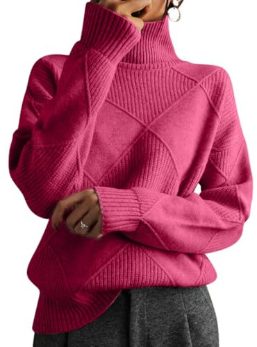Onsoyours Maglione Donna Collo Alto Elegante Caldo Maglia Dolcevita Donna Invernale Manica Lunga vestibilità Slim Moda Pullover Maglioni da Donna Classico Casual A Fucsia XS
