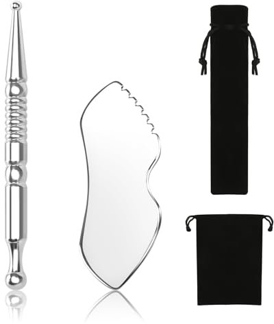 Gua Sha Stein, Edelstahl Gua Sha Schaber mit Akupunkturstift, Metall Guasha Stein mit Triggerpunkt Guasha Scraping Massage Tool für Gesicht Augen Hals Körper(Silber)