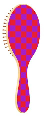 Wooden Hair Brush Buffalo Plaid Check Red Violet Wooden Paddle Brush For Hair Wood Hair Brushes For Women Wooden Massage Brush