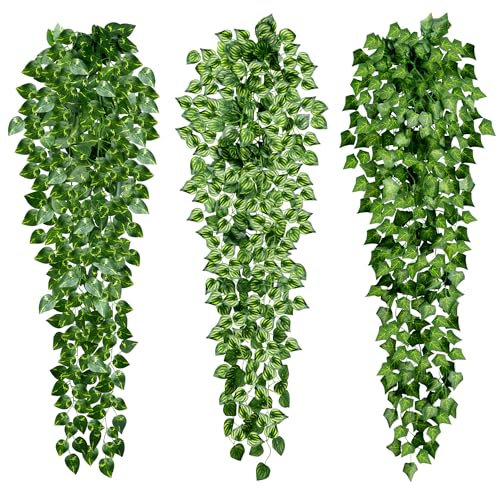 3 Piante Artificiali Sospese a Edera Realistica (96cm) - Foglie Verdi Fitte e Tessuto UV-Resistente, Ideali per Interni/Esterni: Soggiorno, Balcone, Giardino o Cucina - per Effetto Cascata Naturale