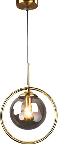 ZTTECH Pendelleuchte Modern Minimalistisch Hängelampe mit Kugelförmigem Glasschirm und Messingring Höhenverstellbar für Esszimmer Schlafzimmer Wohnzimmer (Grau)