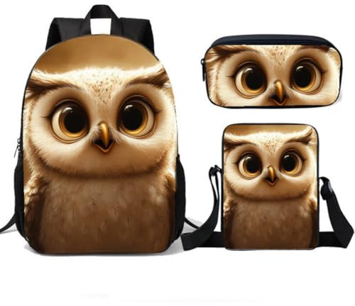 WANAHTON 3-teiliges Schulranzen-Set Mit Eulen-Motiv, Unisex College-Rucksack Daypack, Grundschul-Büchertaschen Schulrucksack Jungen Teenager Für Schule Und Reisen (Farbe 2)