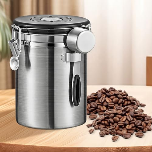 COZHYESS 2800ML Airtight Coffee Canister with Date Tracker and Transparent Window, 22.8OZ Coffe Beans Storage with 30ML Measure Spoon, Coffee Container for Grounds Coffee, Beans, Tea,Sugar, Flour