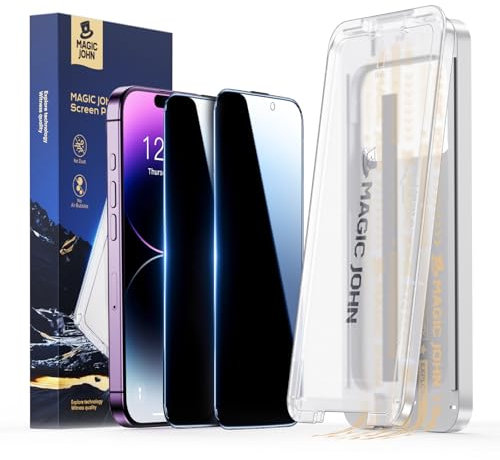 MAGIC JOHN 3rd Gen Upgraded for iPhone 14 Pro Max Privacy Screen Protector 6.7 Inch, 25°Anti-Spy Screen, Shockproof Tempered Glass, Auto Dust-Removal, Bubble Free, Easy Installation, 2 Pack