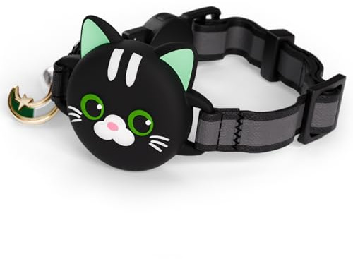 Kittytag Katzenhalsband mit Zubehör, kompatibel mit Apple Airtag, reflektierend und Leuchtend, GPS, Katze mit Anti-Drosselung, verstellbar, GPS Airtag Nicht im Lieferumfang enthalten (schwarz)